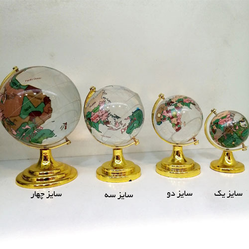  سایزبندی گوی کره زمین کریستالی پایه طلایی با چاپ رنگی 
