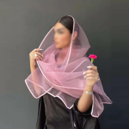  شال حریر شیشه ای ساده صورتی 