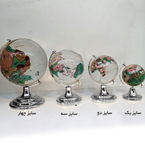 سایزبندی گوی کره زمین کریستالی پایه نقره ای با چاپ رنگی 