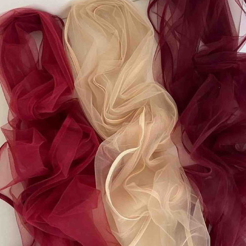  رنگ کرم و زرشکی شال حریر شیشه ای ساده 