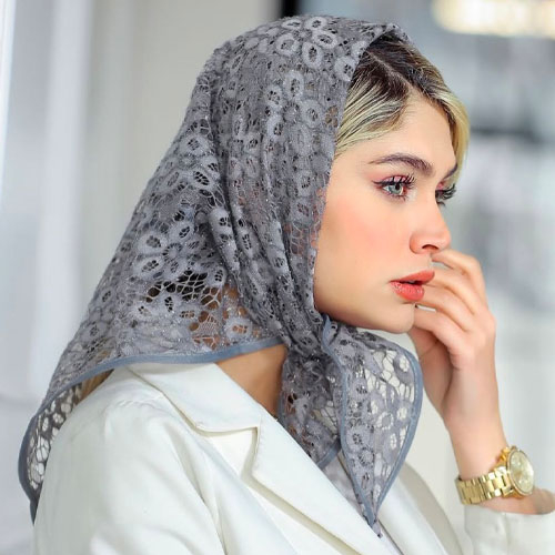  مینی اسکارف دانتل رنگ طوسی 